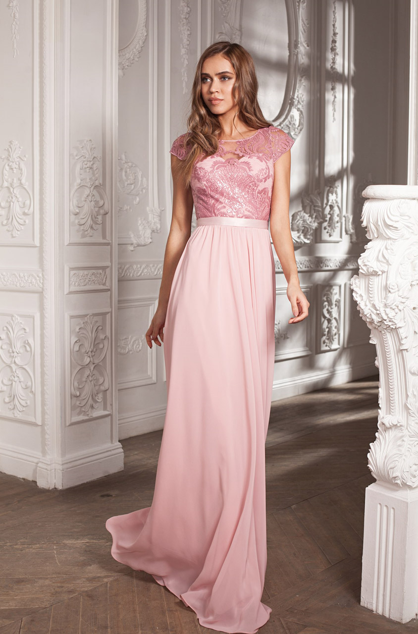 Вечернее платье в пол розового пудрового